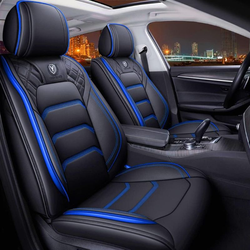 Photo 1 of YXQYOEOSO Comfortable Leather Auto Car Seat Covers 5 Seats Full Set Universal Fit?Black & Blue?