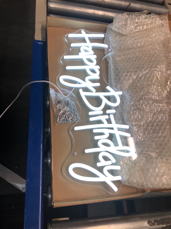 Photo 4 of Happy Birthday Neon Signs, Large Birthday Neon Sign for Wall Decor, Led Birthday Light Sign, Birthday Party Decorations, Size 23.6 x 11.8 inches (Cold White-1 Line)
