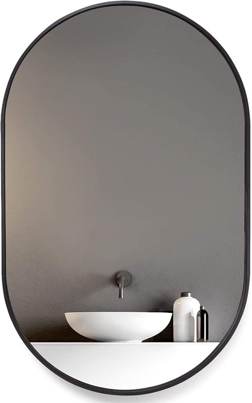 Photo 1 of  Oval Wall Mirror, 20x28 Oval Black Bathroom Mirrors, Wall Mounted Mirror, Oval Vanity Mirror Metal Frame, Vertical & Horizontal Hang, Ideal for Bathroom, Bedroom, Living Room, Entryway
