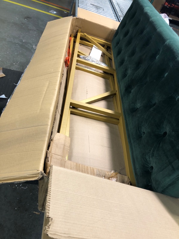 Photo 3 of 24KF Upholstered Tufted Long Bench with Golden Metal Leg, Jade Velvet Bench with Padded Seat-Jade 60" L Bench Jade/Golden-60 Inch