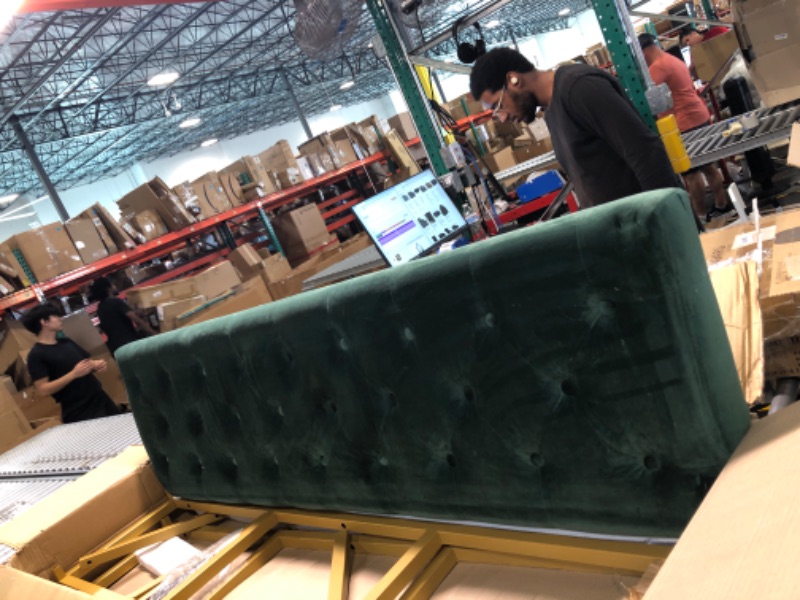 Photo 2 of 24KF Upholstered Tufted Long Bench with Golden Metal Leg, Jade Velvet Bench with Padded Seat-Jade 60" L Bench Jade/Golden-60 Inch