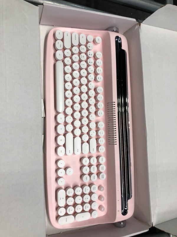 Photo 3 of YUNZII ACTTO B503 Wireless Typewriter Keyboard, Retro Bluetooth Aesthetic Keyboard with Integrated Stand for Multi-Device (B503, Baby Pink)
