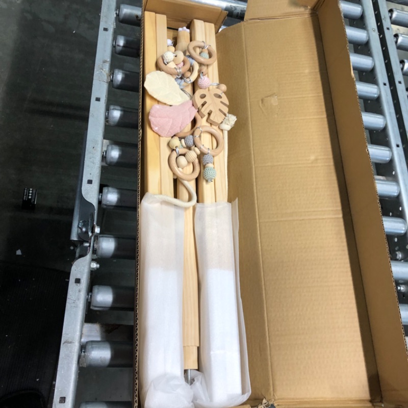 Photo 1 of let's make Wood Baby Gym with 4 Wooden Pendant Toys Foldable Baby Play Gym Frame Activity Gym Hanging Bar Newborn Gift Baby Girl and Boy Gym Pink