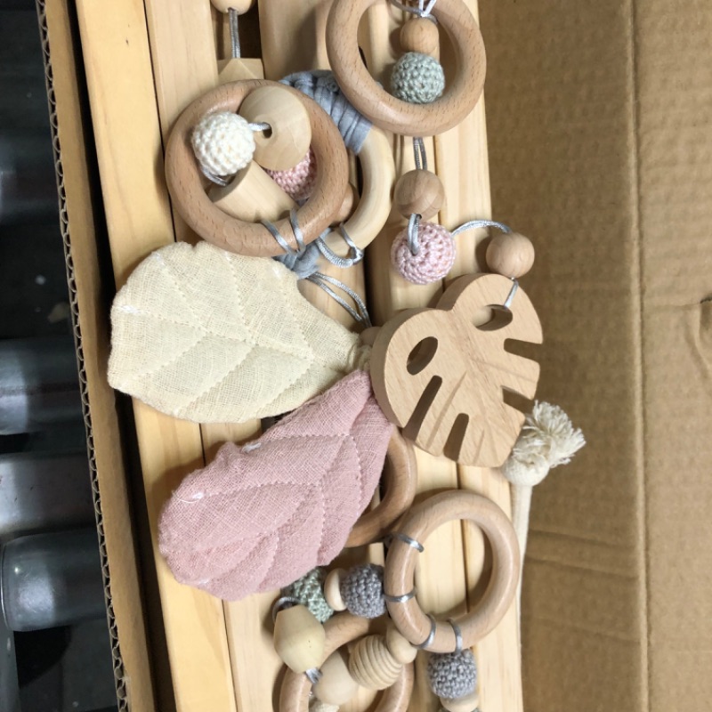 Photo 1 of let's make Wood Baby Gym with 4 Wooden Pendant Toys Foldable Baby Play Gym Frame Activity Gym Hanging Bar Newborn Gift Baby Girl and Boy Gym Pink