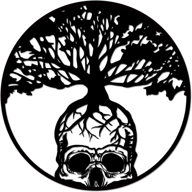 Photo 1 of TiuAuiT Abstract Tree Metal Wal Art Human Skull Black Metal Sculptures Landscape Home Decor for Outdoor Indoor Decoration Easy to Hang 24 Inches
