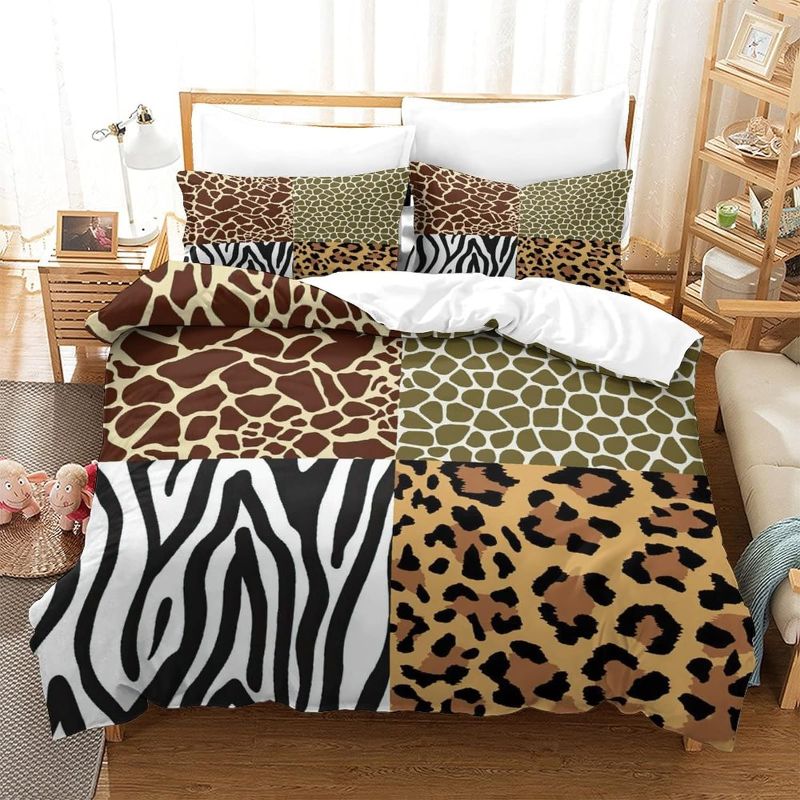 Photo 1 of 3 Piece Animal Print Comforter with Pillow Sham, Chocolate Brown Leopard Zebra Giraffe Jungle Forest Theme Design Bedding Brown Single