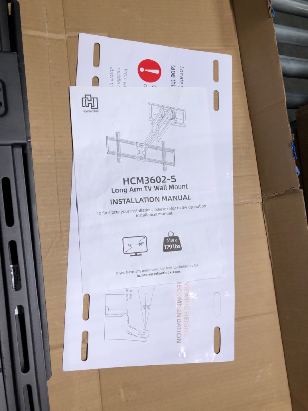 Photo 5 of HCMOUNTING Heavy Duty Long Dual Arm TV Wall Mount Holds up to 179 lbs, Swivel and Tilt TV Mount with 40.9" Extended Articulating Arms for Most 42-90 inch TVs, VESA 800x400mm, Fits 16''-18'' Wood Studs