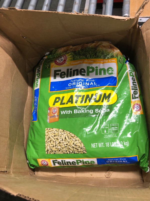 Photo 1 of ARM & HAMMER Feline Pine Platinum with Baking Soda Non-Clumping Cat Litter, 18lb Bag, No Added Scent