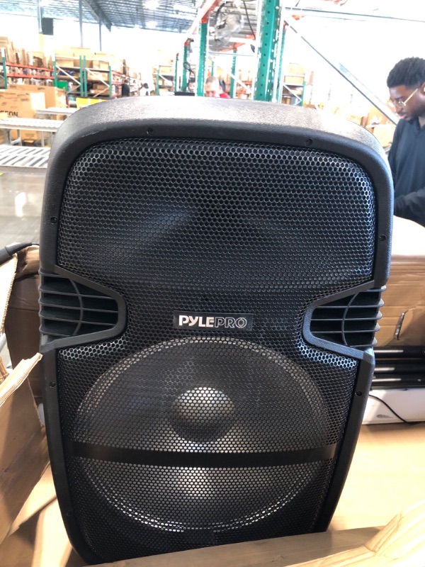 Photo 8 of **NOT FUNCTIONAL/HEAVILY DAMAGED** Portable Bluetooth PA Speaker System - 1000W Outdoor Bluetooth Speaker Portable PA System w/Microphone in, Party Lights, USB SD Card Reader, FM Radio, Wheels - Remote Control, Tripod- Pyle PPHP1548B