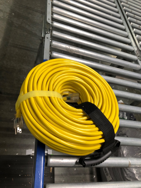 Photo 1 of 200 ft 12/3 Outdoor Extension Cord Waterproof Heavy Duty with Lighted End 12 Gauge 3 Prong, Flexible Cold-Resistant Long Power Cord Outside, 15Amp 1875W SJTW Yellow ETL Listed POWGRN 200FT 12/3 Yellow