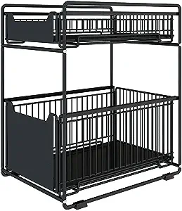 Photo 1 of 2 Pack - Simple Gear Heavy Duty 2-Tier Under Sink Cabinet Organizers with Sliding Storage Drawer, Pull Out Cabinets Organizer Shelf for Kitchen Bathroom Cabinet or Pantry (Black-2 Pack)