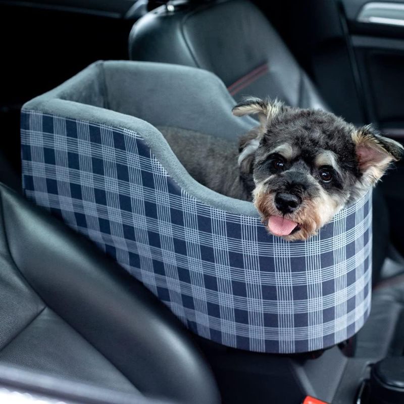 Photo 1 of Cathpetic Dog Car Seat - Travel Puppy Car Seat for Single and Double Parts Consoles, Dog Car Seats for Small Dogs, Portable Dog Booster Seat Machine Washable Retro Blue Plaid