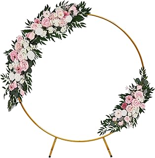 Photo 1 of 6.6Ft Round Balloon Arch Round Backdrop Stand, Stable Circle Balloon Arch Frame, Metal Circle Arch Stand for Wedding Birthday Party Baby Shower Arch Flower Ring Stand Decoration (Gold)