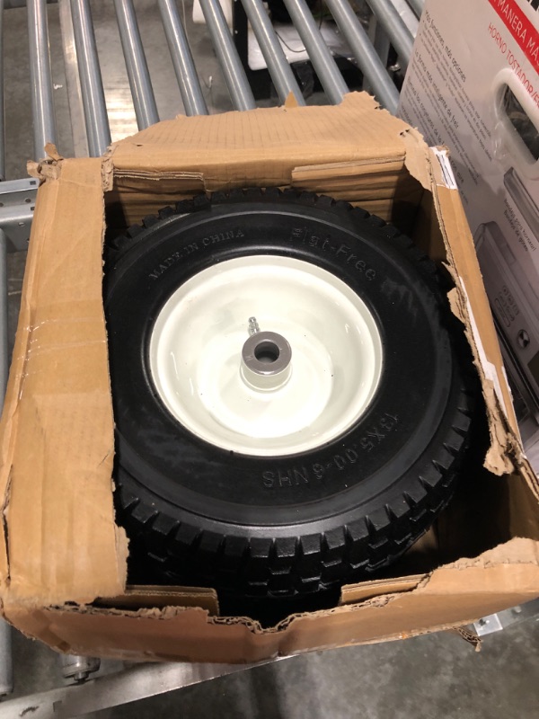 Photo 3 of 2-Pack 13x5.00-6 Flat-Free Tire with Rim,3"Centered Hub with 3/4" Bushings,w/Grease Fitting?400lbs Capacity,13x5-6 No-Flat Solid Rubber Turf Wheel,for Riding Lawn mower,Garden Cart,Wheelbarrow