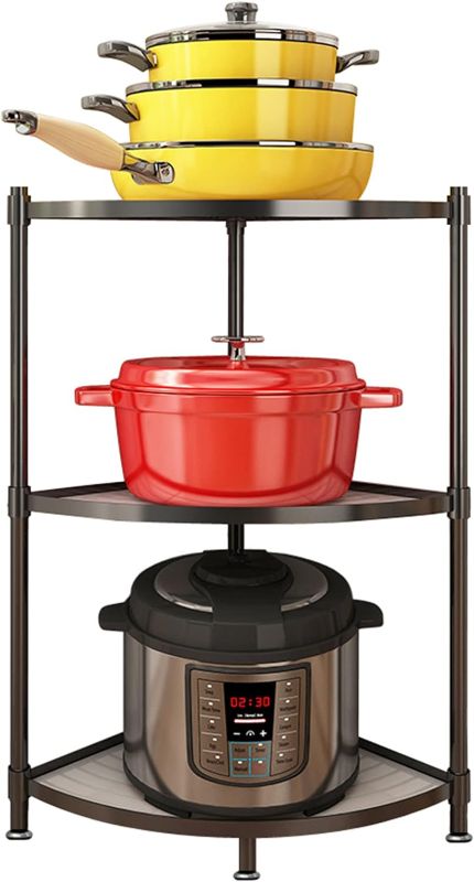 Photo 1 of 3-Tier Corner Shelf Counter and Cabinet Organizer,Corner Pot Rack Storage Rack,Used for Kitchen Counters and Cabinets to Store Pots and Cookware Racks (3- layers, Black) 3- layers Black