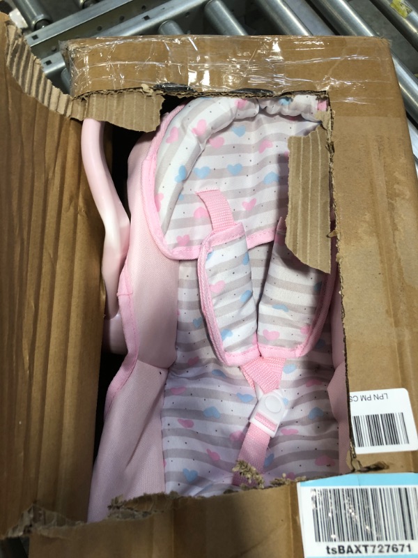 Photo 1 of Adora Baby Doll Car Seat - Pink Car Seat Carrier, Fits Dolls Up to 20 inches, Stripe Hearts Design, Multicolor Classic Pastel Pink and Blue
