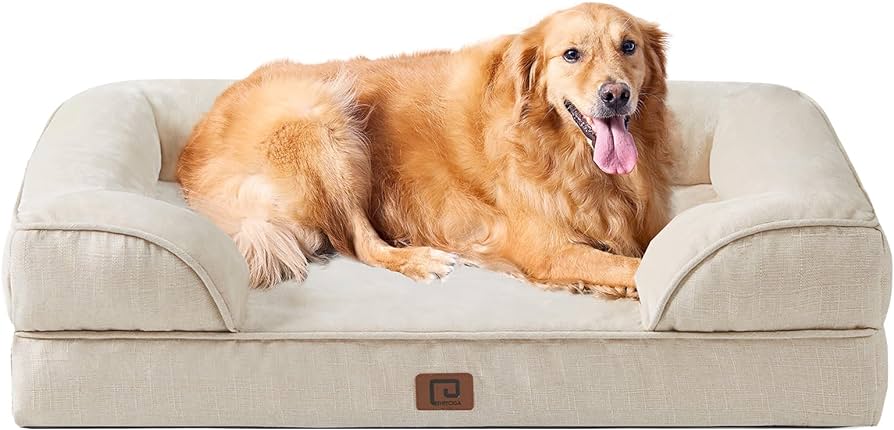 Photo 1 of EHEYCIGA Orthopedic Dog Beds for Extra Large Dogs, Waterproof Memory Foam XL Dog Bed with Sides, Non-Slip Bottom and Egg-Crate Foam Big Dog Couch Bed with Washable Removable Cover, Beige