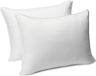 Photo 1 of Amazon Basics Down Alternative Pillows, Soft Density For Stomach and Back Sleepers, Standard, Pack of 2, White, 26 in L x 20 in W