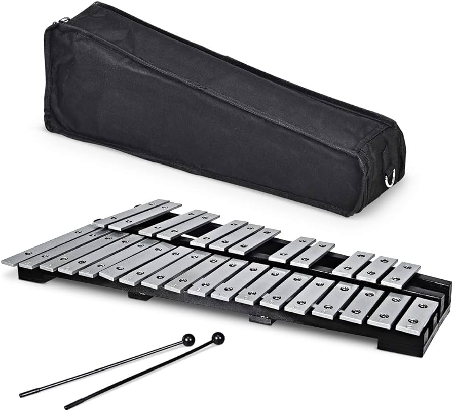 Photo 1 of Giantex Foldable Glockenspiel Xylophone 30 Note, with Wood Base and 30 Metal Keys, 2 Mallets, Carrying Bag, Professional Glockenspiel Xylophone Percussion Instrument for Adults and Kids