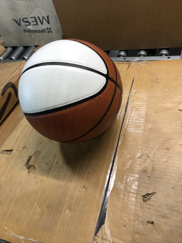 Photo 3 of Autograph Blank Regulation Size Basketball | Official Size 7 | Basketball Trophy for Signing with Two Large White and 6 Brown Panels Basketball with Base