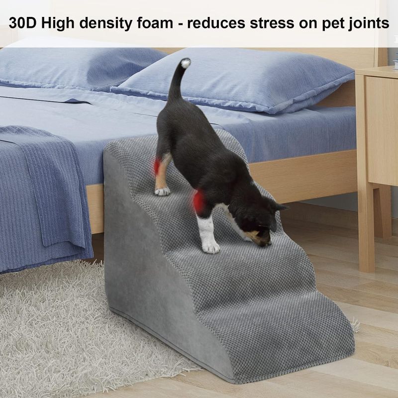 Photo 1 of 4 Steps Dog Ramp/Stairs for Beds and Couches,MOOACE Pet Stairs with High Density Expand Immediately Foam, Washable Cover and Pet Hair Remover Roller - Reduce Stress on Pet Joints/Easy to Walk
