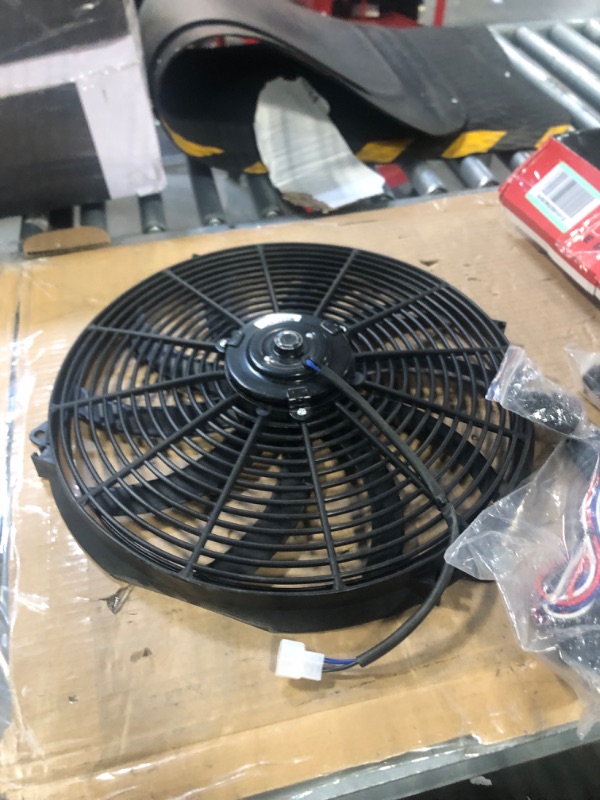 Photo 2 of A-Team Performance - 160061 16" Universal High Performance Heavy Duty 12 Volts Black Radiator Electric Wide Curved Cooling Fan Assembly Kit 8 Blade Fan 3000 CFM