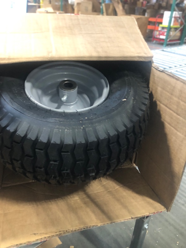 Photo 2 of 15x6.00-6 lawn mower tires,4 Ply Tubeless Front Tire Assembly Replacement for Craftsman Mower,570lbs Capacity,3"offset hub,3/4"Bushing, for More Lawn &Garden Riding Mower (2 Pack)