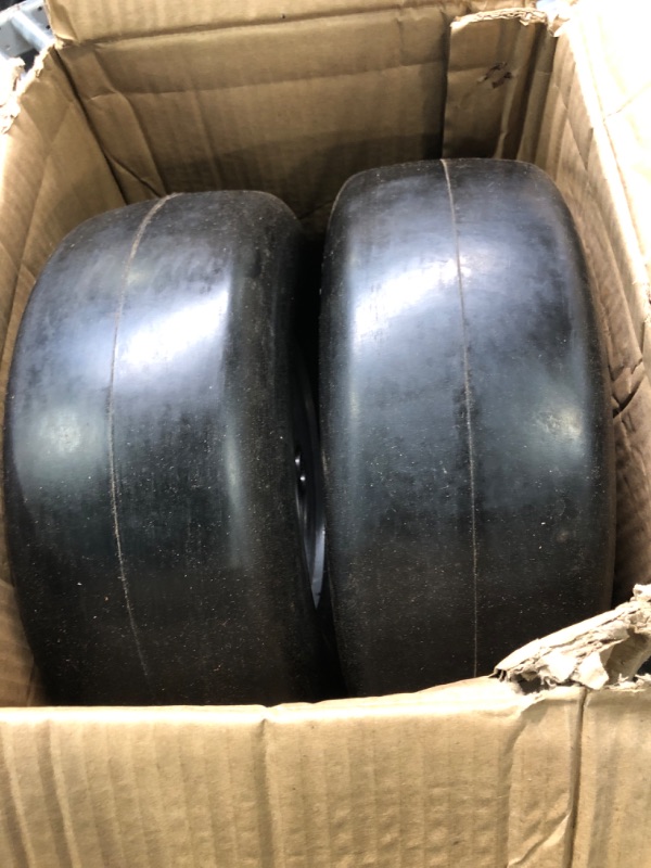 Photo 3 of 13x5.00-6 flat free tire and wheel, Zero-Turn Mower Front Solid Tire Assembly for Riding Lawn Mower Garden Tractor,3/4" Grease Bushing with Extra 5/8" Bushing,3.25"- 5.9" Center Hub (2 Pack)