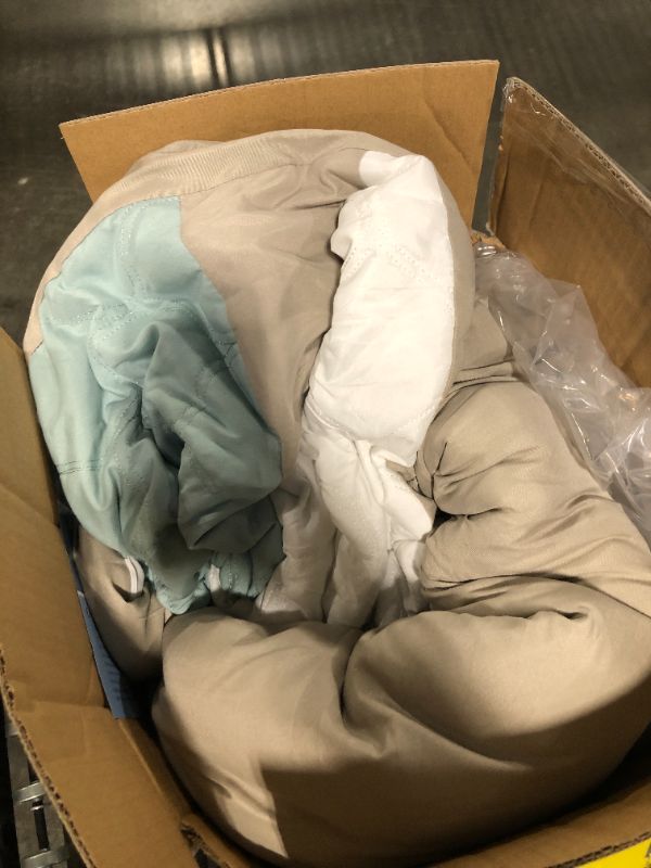 Photo 1 of 510 DESIGN Luxe Quilted Comforter Set Modern Transitional Design, All Season Down Alternative Warm Bedding Matching Shams, Bedskirt, Decorative Pillow, King, Shawnee Scrollwork Seafoam Shawnee Scrollwork Seafoam King