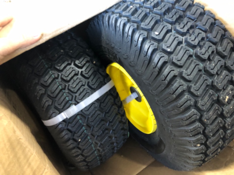 Photo 1 of 15x6.00-6" Front Tire Assembly Replacement for 100 and 300 Series John Deere Riding Mowers - 2 pack