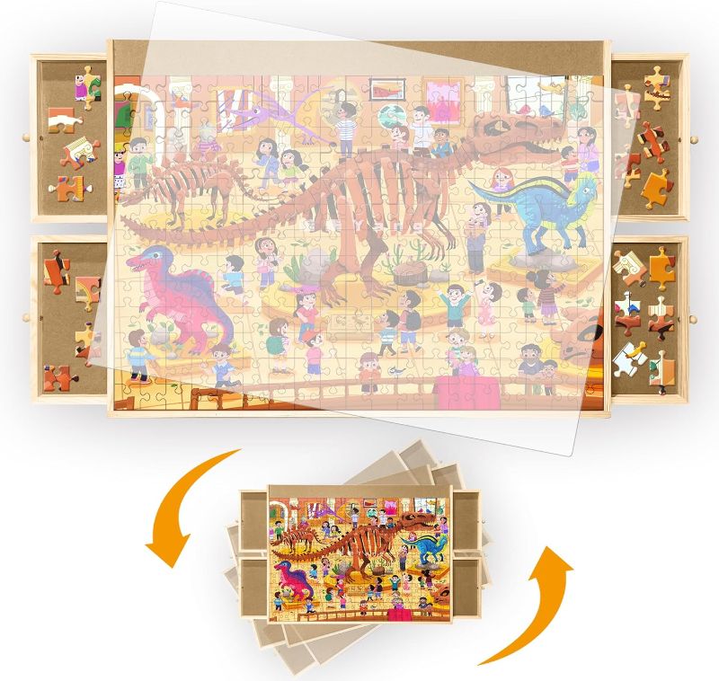 Photo 1 of 1000 Piece Wooden Jigsaw Puzzle Board - 4 Drawers, Rotating Puzzle Table | 30” X 22” Jigsaw Puzzle Table | Puzzle Cover Included - Portable Puzzle Tables for Adults and Kids by Beyond Innoventions