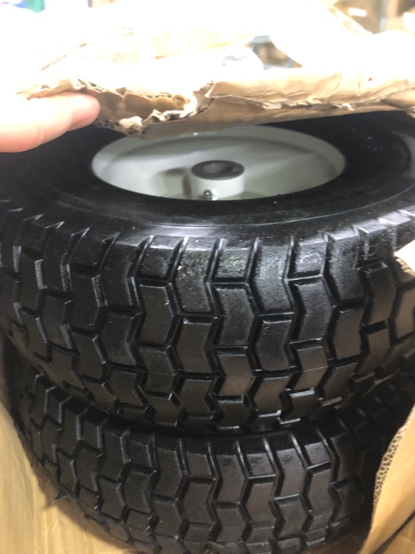 Photo 2 of 2-Pack 13x5.00-6 Flat-Free Tire with Rim,3"Centered Hub with 3/4" Bushings,w/Grease Fitting?400lbs Capacity,13x5-6 No-Flat Solid Rubber Turf Wheel,for Riding Lawn mower,Garden Cart,Wheelbarrow