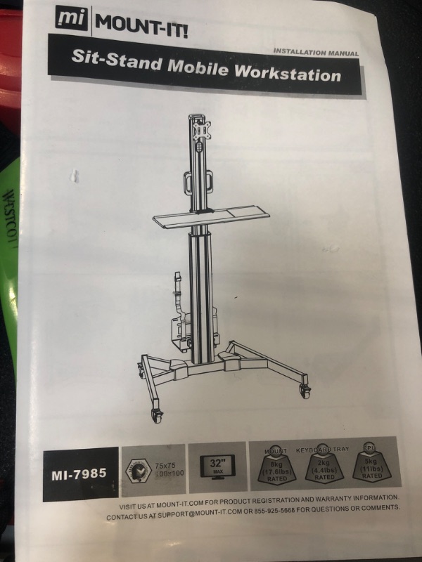 Photo 5 of Mount-It! Adjustable Mobile PC Workstation for Dual Monitors | Mobile Standing Computer Cart with Adjustable Keyboard Tray and CPU Holder | Rolling Computer Desk Fits Monitors 13 to 32 Inches 2 Monitors