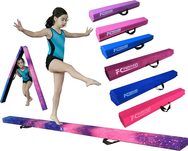 Photo 1 of FC FUNCHEER Folding Balance Beam for Kids - Gymnastics Beam- 6FT/9FT Foam Floor Beam- Non Slip Rubber Base for Gymnastics Training,Professional Gymnastic Equipment with Carrying Bag