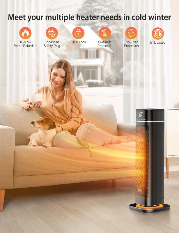 Photo 1 of Space Heater,VCK 24" 12ft/s Fast Quiet Heating Portable Electric Heater with Remote,Night Light,80° Oscillation,4 Modes,Overheating&Tip-Over Protection, Ceramic Heater for Bedroom,Office&Indoor 