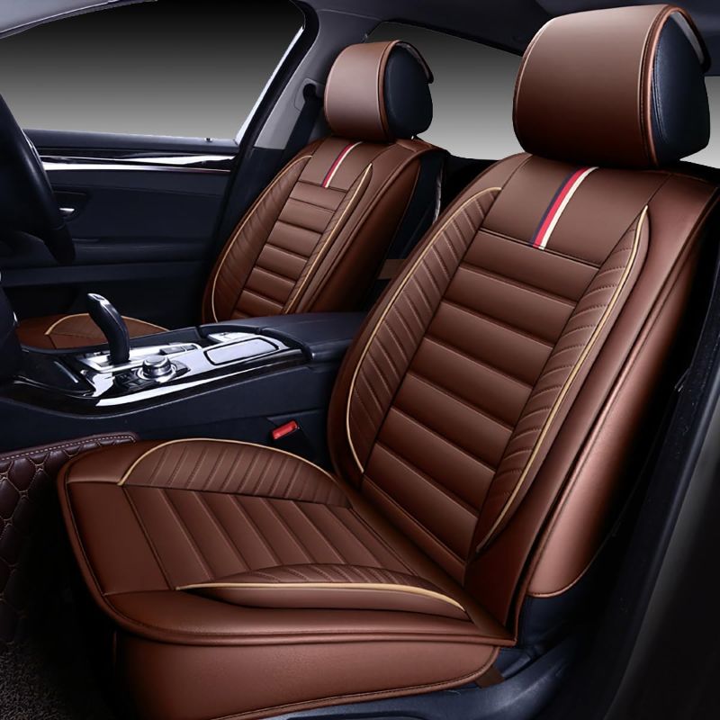 Photo 1 of OASIS AUTO Car Seat Covers Accessories 2 Piece Front Premium Nappa Leather Cushion Protector Universal Fit for Most Cars SUV Pick-up Truck, Automotive Vehicle Auto Interior Décor (OS-001 Brown)