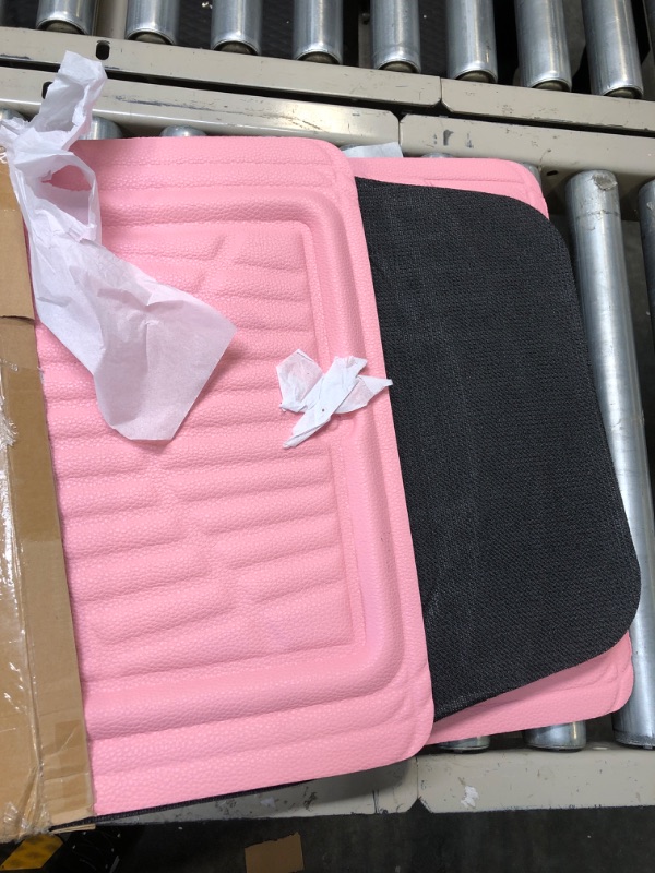Photo 3 of CASS Pass Leather Car Floor Mats -3D Waterproof All Weather, Universal Trim to Fit & Anti-Slip Burr Bottom Safety & Light Easy Clean Install for SUV Truck Auto (Pink) 4 Piece Sedan Van