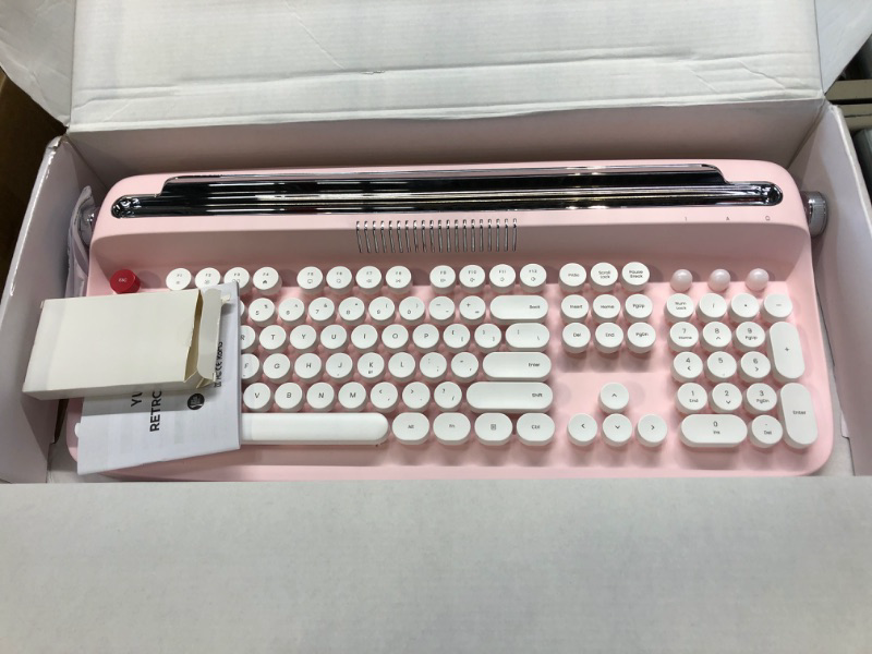 Photo 3 of YUNZII ACTTO B503 Wireless Typewriter Keyboard, Retro Bluetooth Aesthetic Keyboard with Integrated Stand for Multi-Device (B503, Baby Pink)