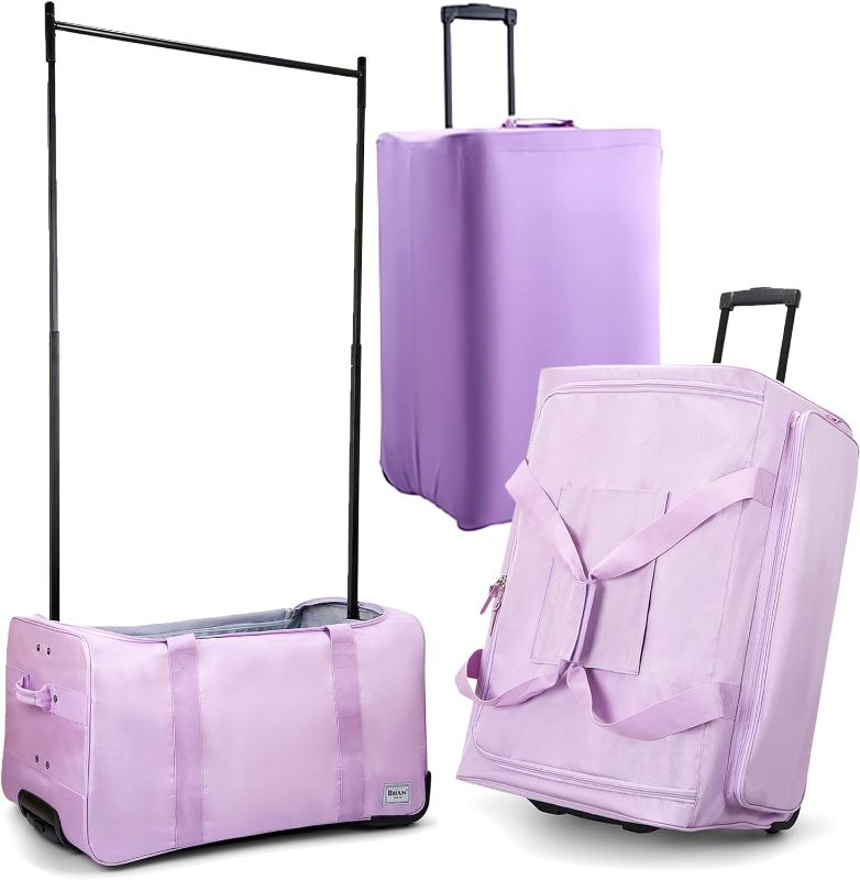 Photo 1 of BRÜUN Dance Duffel Bag with Garment Rack and included Protective Cover – A 29" Large Light Violet Dream Rolling Carrier with Wheels for Travel – Designed for Men, Women to Hang Clothes on Long Journey