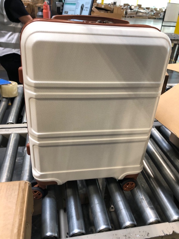 Photo 1 of Kono 20'' Carry on Luggage Lightweight with Spinner Wheel TSA Lock Hardside Luggage Airline Approved Carry on Suitcase Cream White