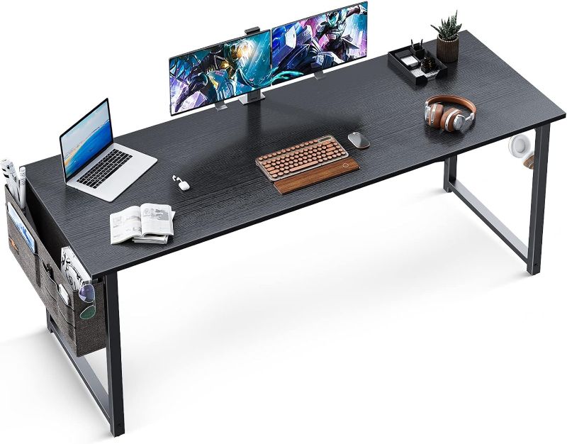 Photo 1 of DK 63 inch Super Large Computer Writing Desk Gaming Sturdy Home Office Desk, Work Desk with A Storage Bag and Headphone Hook, Black