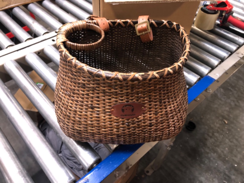 Photo 1 of Bike Basket for Women's Beach Cruiser or Scooter The Original Wicker Bicycle Baskets with Built in Cup Holder for Front Handlebar-Classic Vintage Style Handmade Natural Rattan Wicker Stained