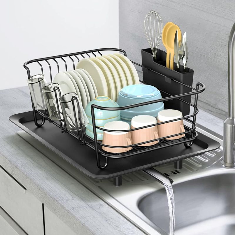 Photo 1 of 
Klvied Dish Rack with Swivel Spout, Dish Drying Rack with Drainboard, Dish Drainers for Kitchen Counter, Dish Strainer with Removable Utensil Holder, Stainless Steel Dish Drainer in Sink, Black