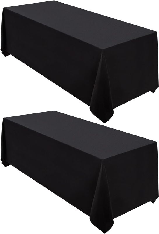 Photo 1 of 2 Pack Tablecloth 10 x 5 ft Rectangular Polyester Tablecloth for Weddings, Banquets, or Restaurants (Black)