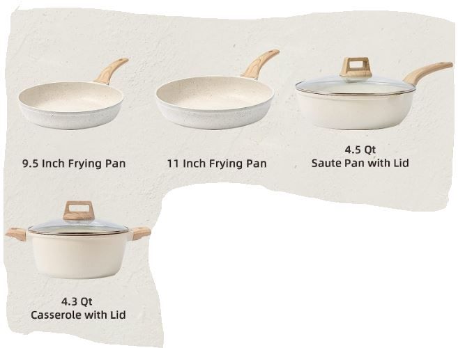 Photo 1 of **6 PCS** CAROTE Pots and Pans Set Nonstick, White Granite Induction Kitchen Cookware Sets, 6 Pcs Non Stick Cooking Set w/ Frying Pans & Saucepans(PFOS , PFOA Free) 6 pcs White Granite Cookware Set