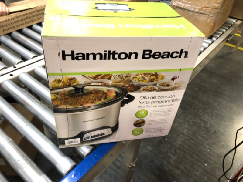 Photo 2 of Hamilton Beach Programmable Slow Cooker with Flexible Easy Programming, 5 Cooking Times, Dishwasher-Safe Crock, Lid, 4 Quart, Silver
