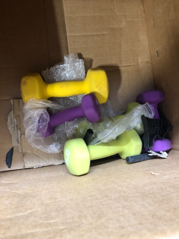 Photo 1 of Amazon Basics Neoprene Workout Dumbbell Multicolor 32-Pounds total - 3 Pairs (3-Lb, 5-Lb, 8-Lb) & Weight Rack Weight Set