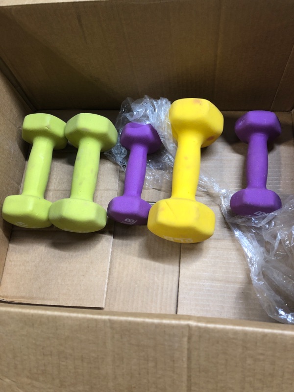 Photo 1 of Amazon Basics Neoprene Workout Dumbbell Multicolor 32-Pounds total - 3 Pairs (3-Lb, 5-Lb, 8-Lb) & Weight Rack Weight Set