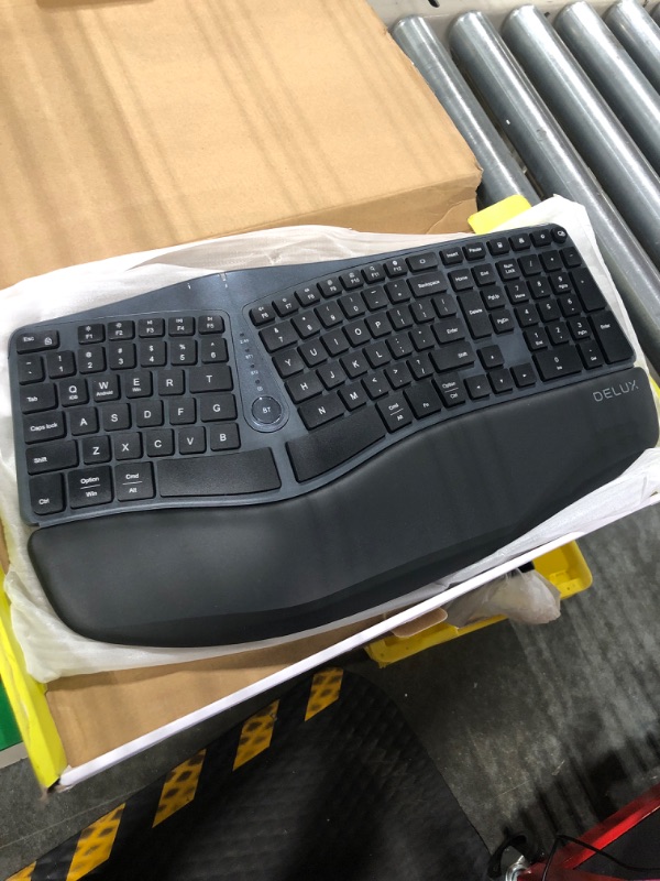 Photo 1 of Wireless Ergonomic Split Keyboard with Cushioned Palm Rest Against Carpal Tunnel, DELUX [Standard Ergo] Keyboard Series, Multi-Device Connection, Compatible with Windows, Mac OS (GM901D-White)