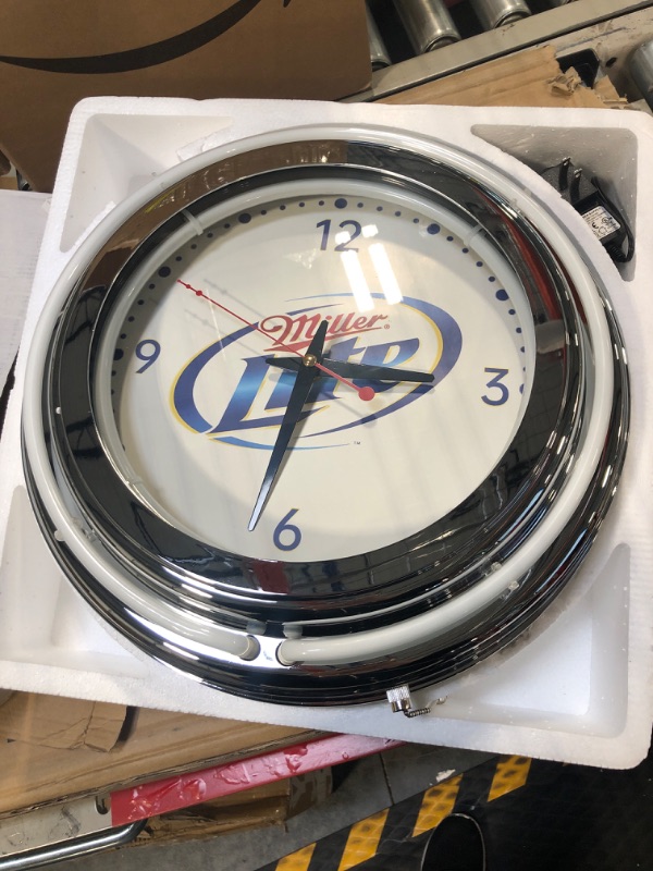 Photo 1 of 14” MILLER LITE Beer Sign Double Blue White Neon Wall Clock Chrome Bar Man Cave
